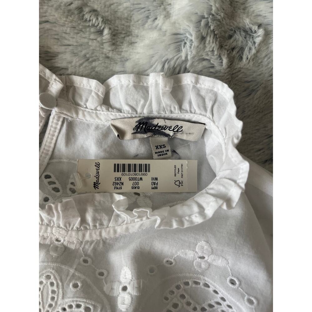 Madewell NWT Embroidered Pintuck High-Neck Top XXS White Eyelet Cotton Cottage - Picture 2 of 10